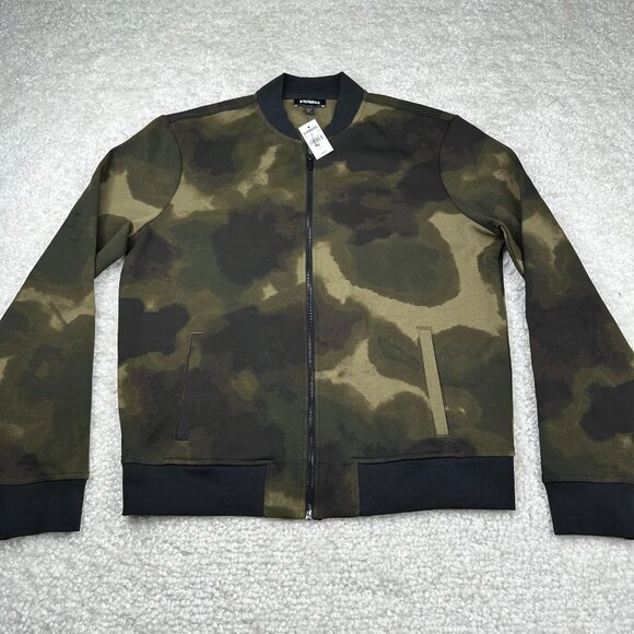 Express Camo Bomber Full Zip Jacket Green - Picture 1 of 9
